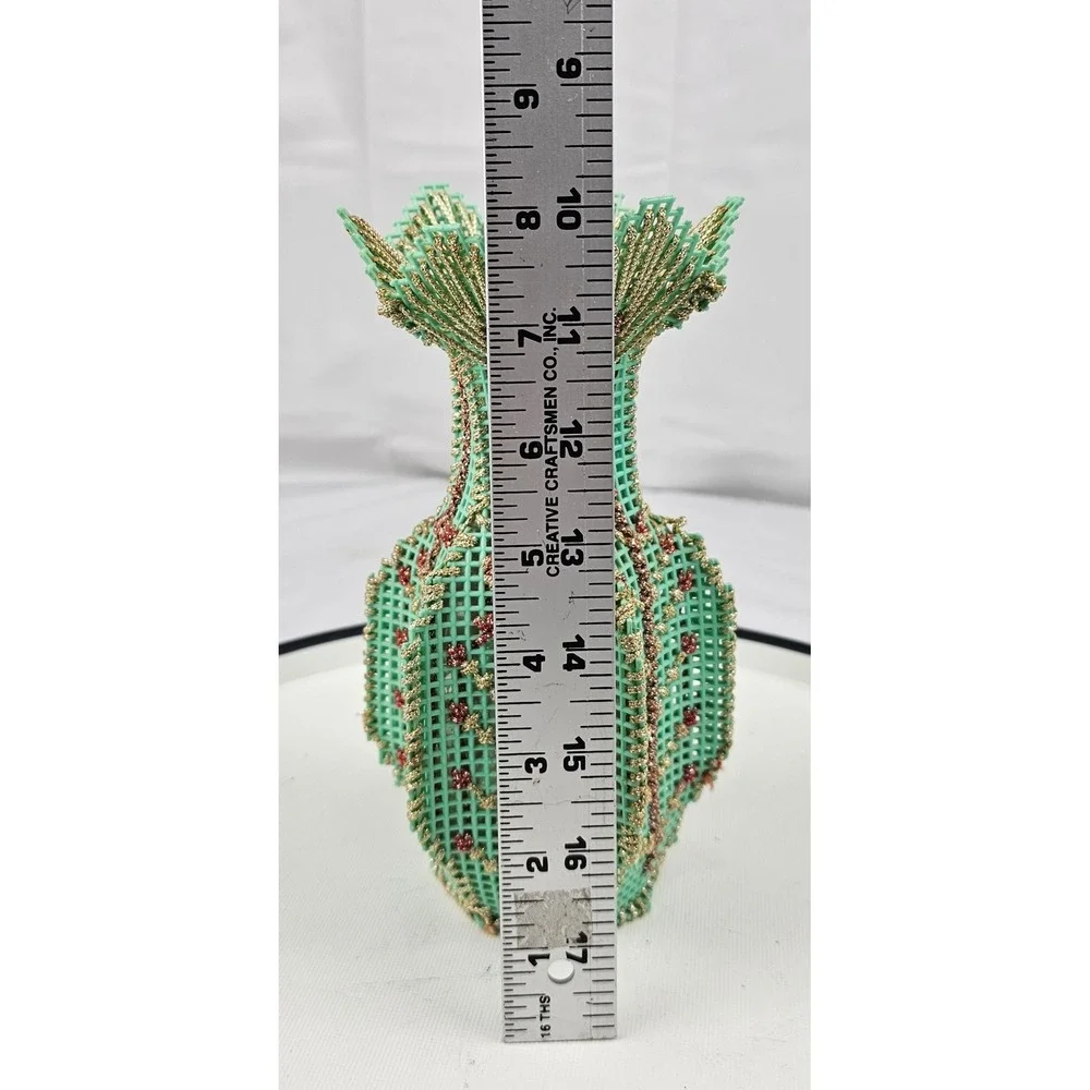 Unique Mint Green Gold Accent‎ Vase Vintage Style Table Decor Flower Holder